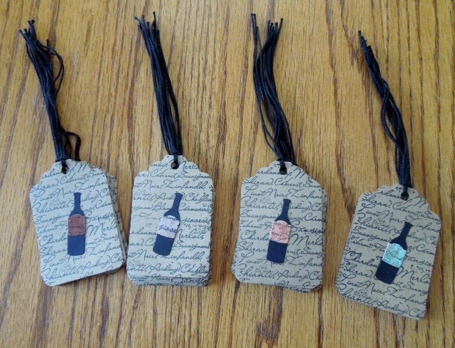 Handmade WINE BOTTLE Hang Tags Stamped Gift tags by CanyonRiver