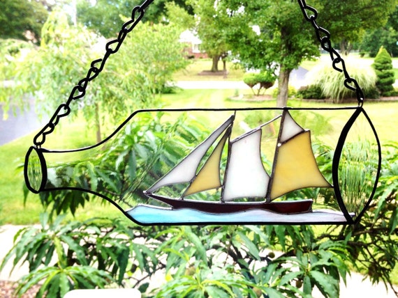 Stained Glass Ship In A Bottle by BRGlassWorks on Etsy