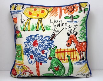 pendant light quilting Crayon Kids / Pillow Drawing Childrens Zoo Vintage Fabric Art