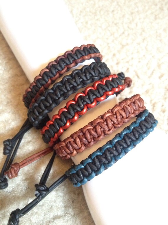 men's leather bracelet . macrame hadmade bracelet.