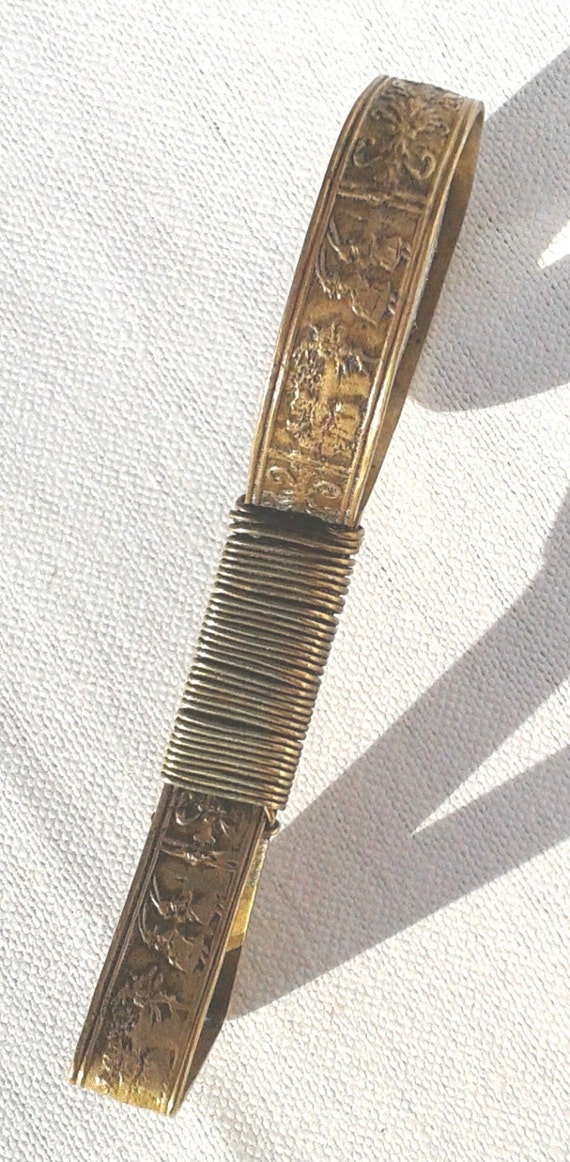 Antique Magnifying Glass Embossed Brass Metal Scenes Small