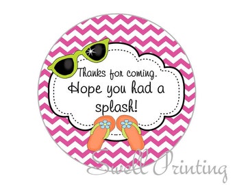 INSTANT DOWLOAD Printable 2-inch Pool Party Favor Tag, Pink Chevron Pool Party Birthday, Digital Pool Party Birthday by Swell Printing