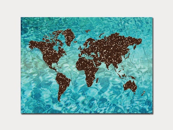 Blau braun hauptdekor türkis braun wandkunst weltkarte welt