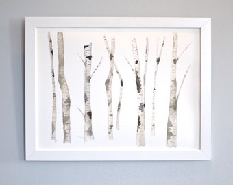 Items similar to Winter Birch Trees Original Watercolor Painting on Etsy
