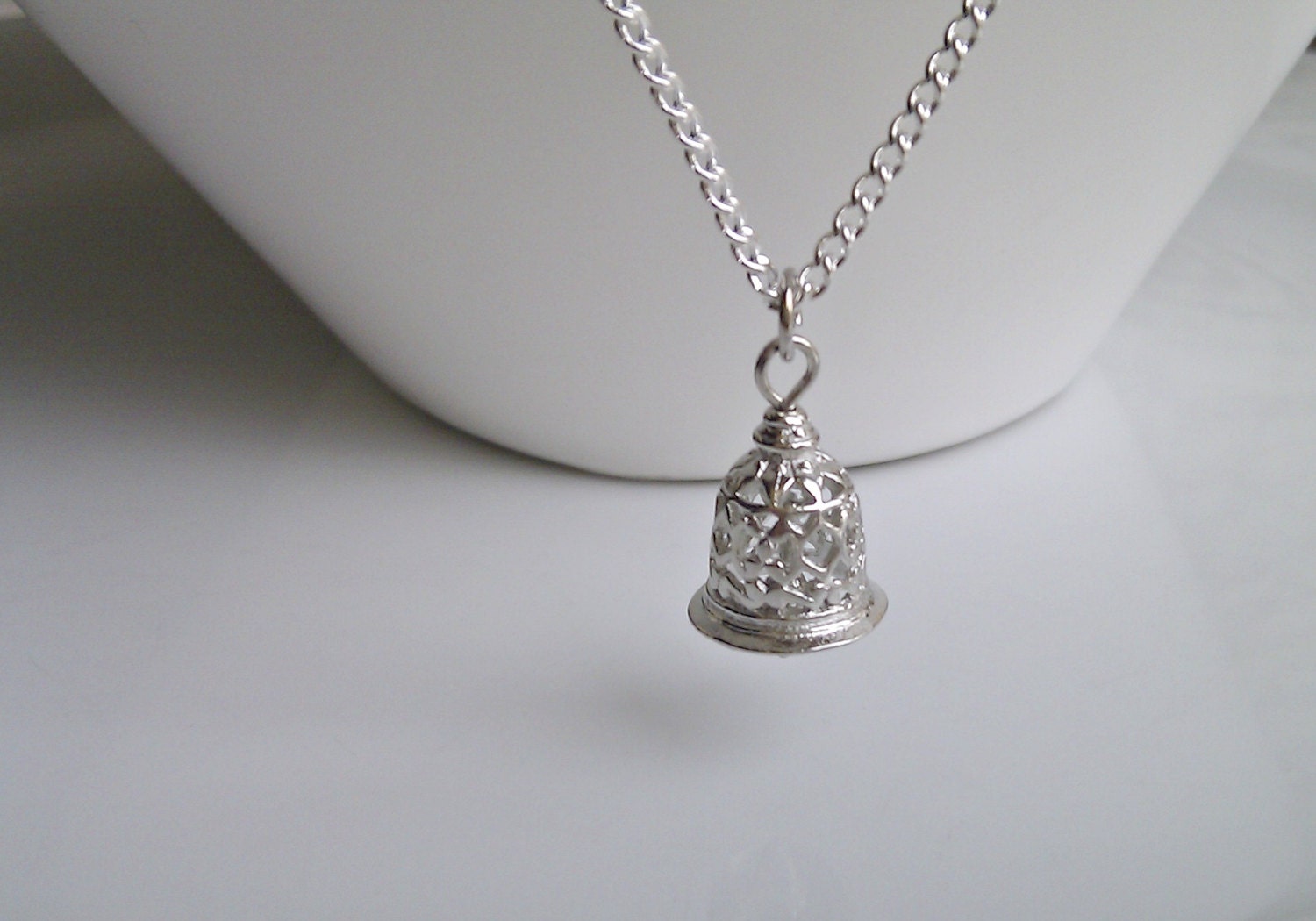 Silver Bell Necklace Bell Necklace Filigree Bell Charm