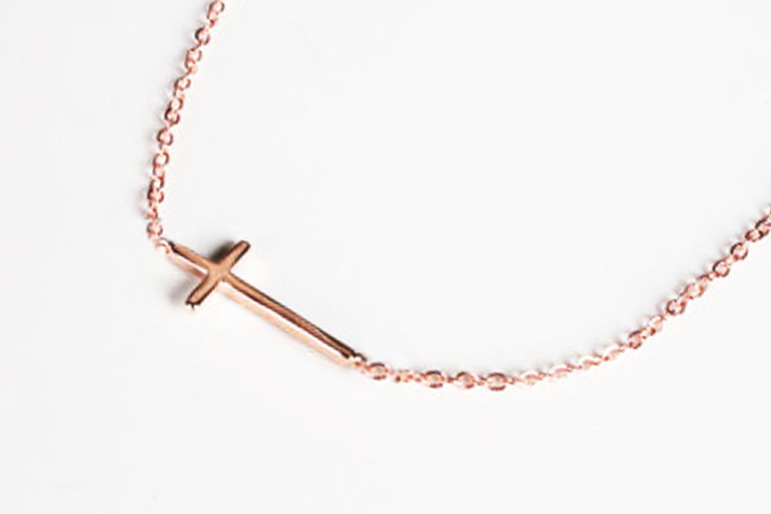 Rose Gold Sideways Cross Necklace ROSE GOLD FILLED Chain