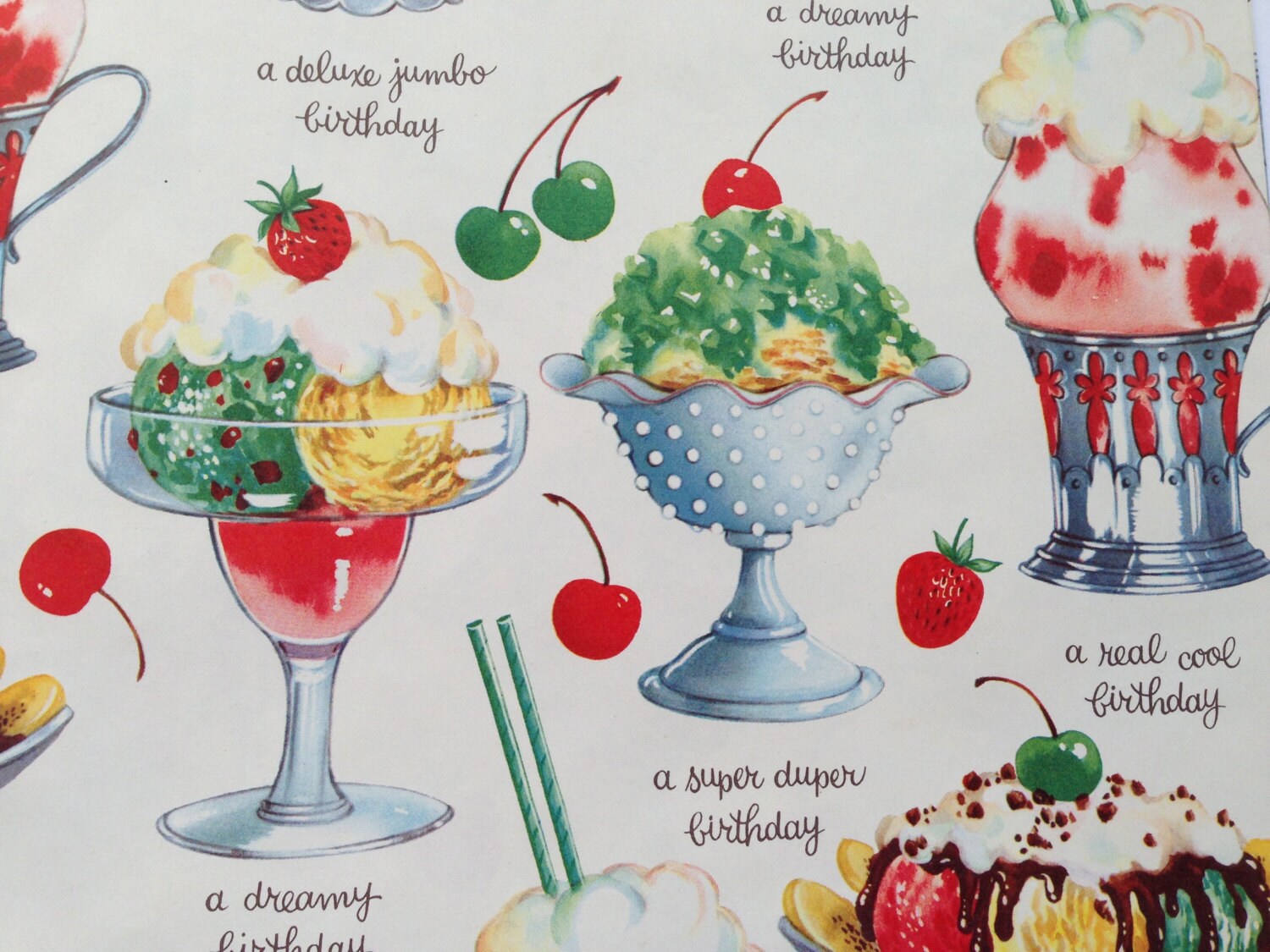 Vintage Gift Wrapping Paper Ice Cream Parlor Sweet Surprise