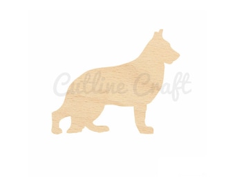 German Shepherd Dog Cutout Style 864 Shapes Crafts, Gift Tags Ornaments Laser Cut Birch Wood Various Sizes