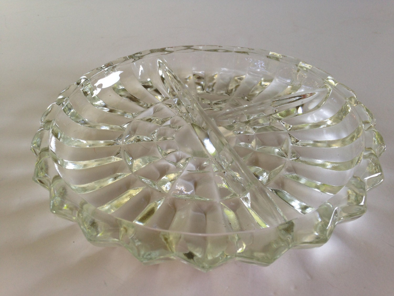 Heavy Glass Divided Dish Chunky Relish or Condiment Serving Vintage