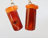 Orange red earrings, handmade beaded semi precious gemstone dangle earrings of carnelian and silver, 925 silver earhooks