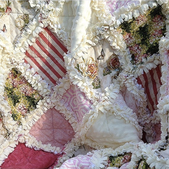 Shabby Chic French Country Cottage Rag Quilt Lap or Toddler