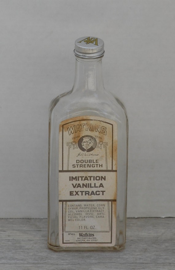 Items similar to Vintage Watkins Vanilla Extract Bottle, Embossed Glass ...