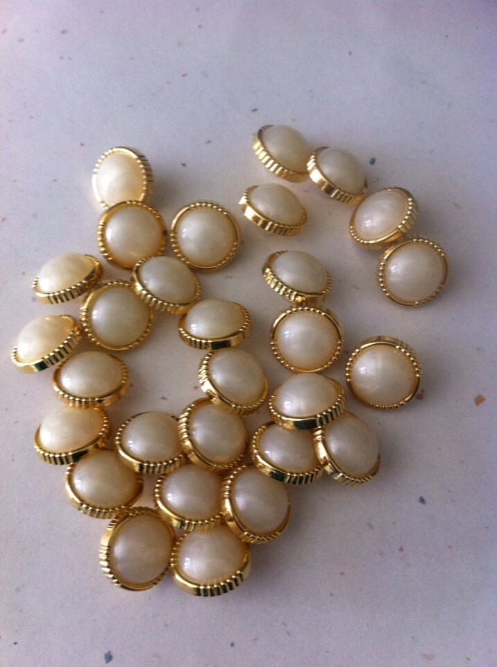 bulk 50 tiny buttons / gold and withe
