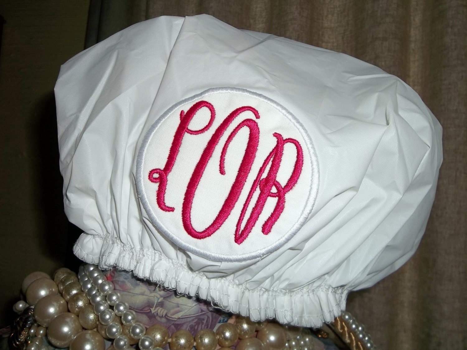 Monogrammed Shower Cap Terry Lined with by BlumersEmbroidery