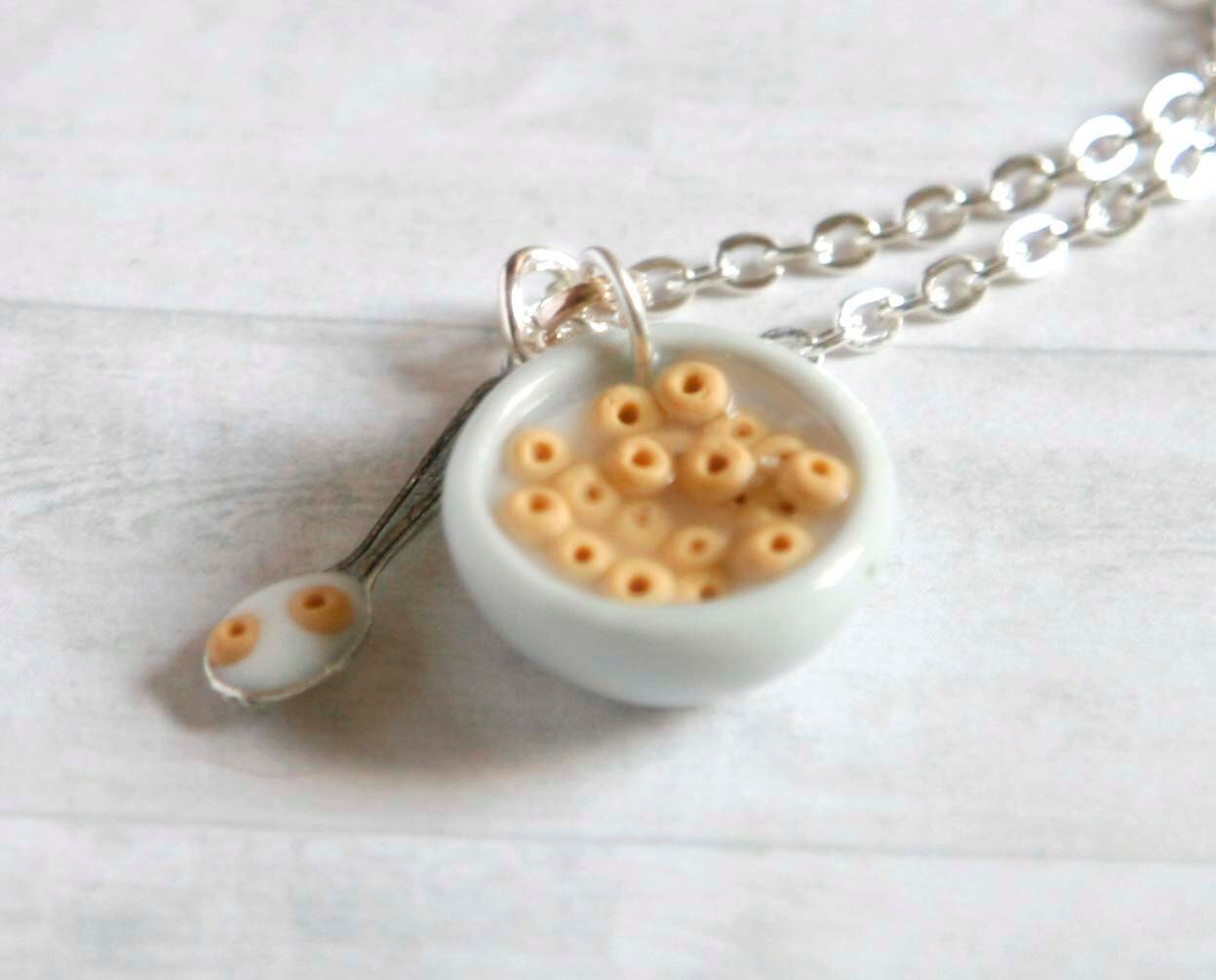Cereal bowl necklace cheerios fruit loops cornflakes by Zoozim