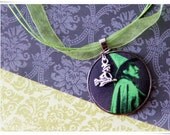 Green Wizard of Oz Wicked Witch of the West Fabric Button Charm Necklace (Spooky, Haunted Oz Fabric)