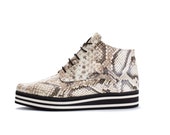 Sale 25% off Lace Up Leather Boots - Platform Snake Skin Pattern Ankle Boots - Handmade by ImeldaShoes