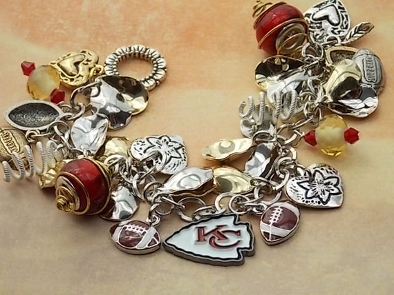 Kansas City Chiefs chunky charm bracelet KC by ForeverCharmingLLC