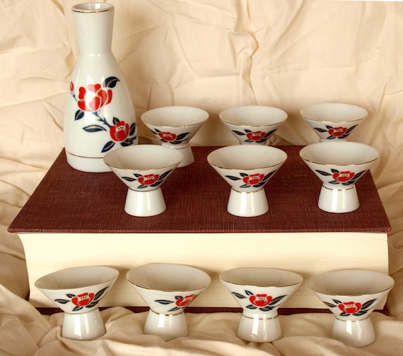 Vintage Japanese Sake Set Ozeki Tajimi Porcelain by VeyanieVintage