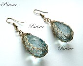Gold crocheted earrings, with  glass beads, free delivery.