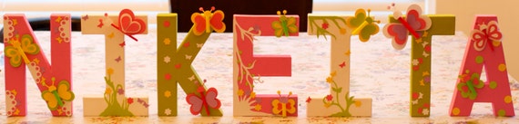 Customized BUTTERFLY Themed letters - Pink, white and Green colored butterfly letters