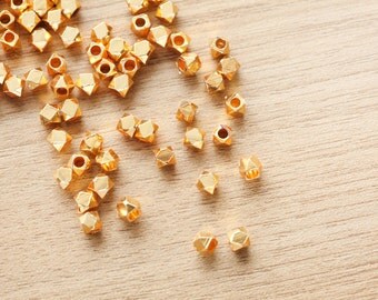 25 pcs of Geometric Polygon 24k gold Plated color Brass Jewelry Beads - 5mm