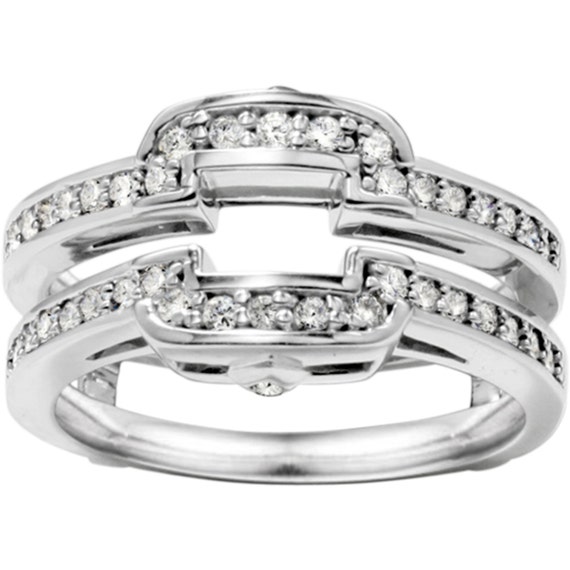 Square Halo Wedding Ring Guard 14 Karat Gold by TwoBirchJewelers