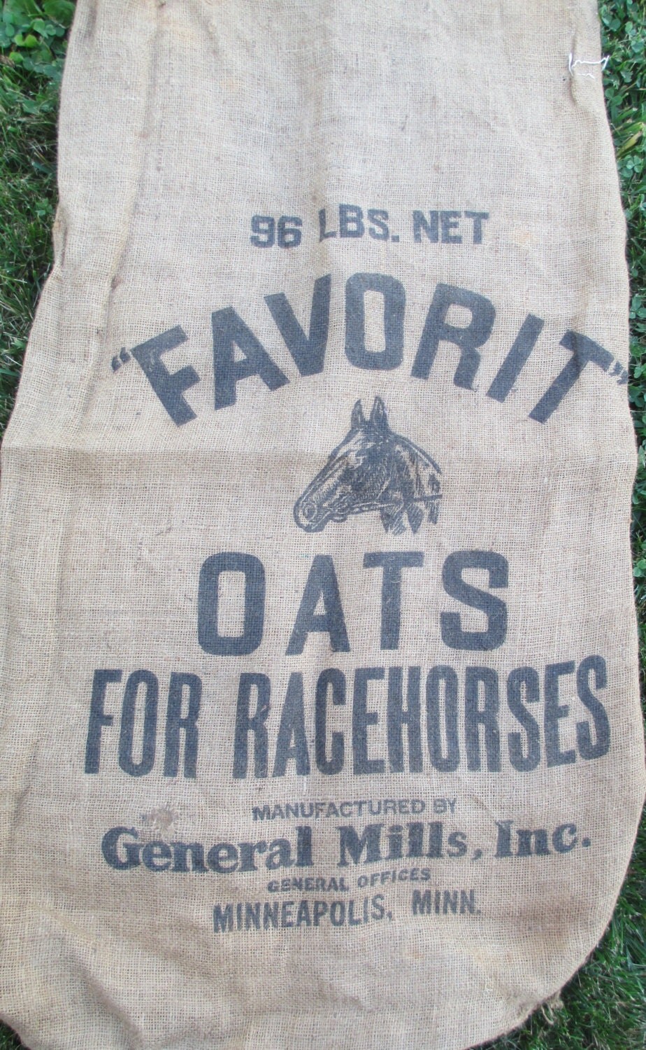 Vintage Burlap Bag Race Horse Oats Feedsack Large