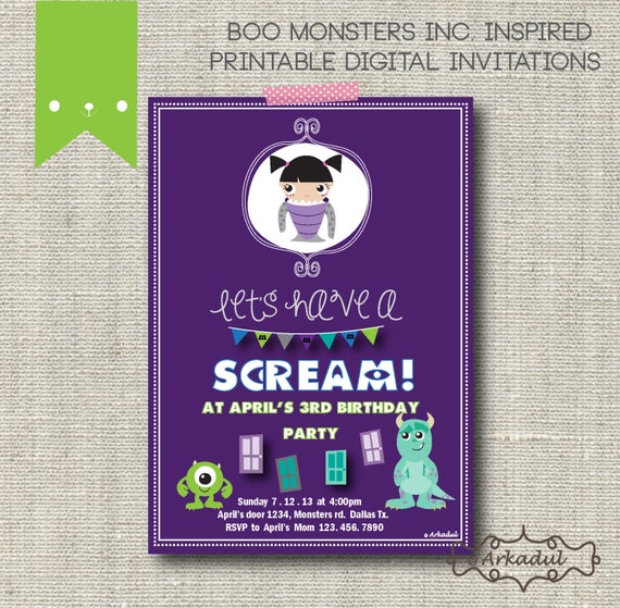 Monsters Inc Invitation Boo Monsters Inc Birthday Party Invitations ...