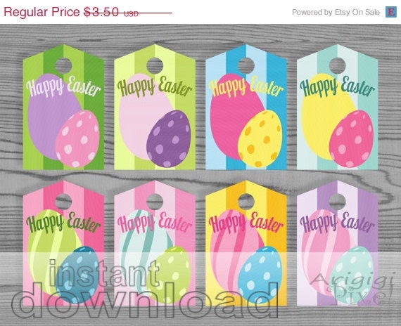 WEEKEND SALE 50% OFF Easter Eggs Printable Gift Tags Colorful Candy Gift Wrap Label Spring Colors Instant Download Il_570xn