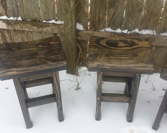 Unique Primtiques Black Stained Primitive Rustic Salvaged Wood Kitchen Bar STOOL Bench With Contour Seat 11-1/2x16.5x24h Custom Sizes Colors