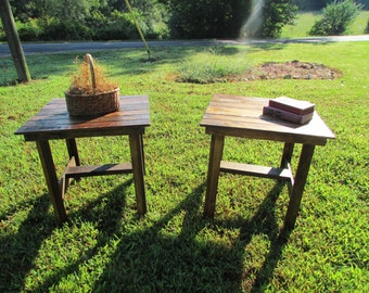 Set of 2 Rustic, Solid Wood End Tables, Rustic Tables, Side Table, Bedside Table, Wood Table, Country Farmhouse Table, Farmhouse Living room
