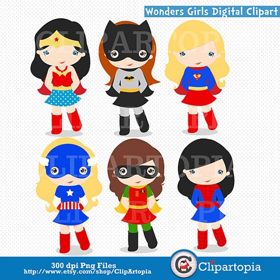 Wonders Girls Digital Clipart / Supergirls Digital Clip Art For Personal and Commercial Use / Instant Download Il_570xn