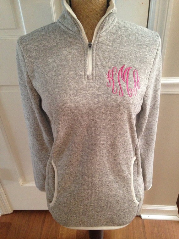 Monogrammed Oatmeal Heathered Fleece Pullover by ElsBriarPatch