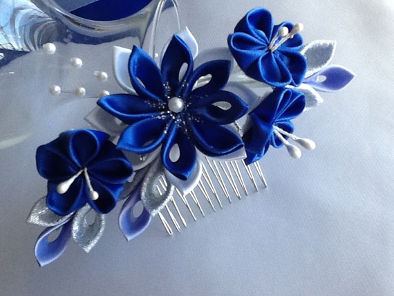 Hair Comb Royal Blue Cobalt Blue Silver and by LihiniCreations