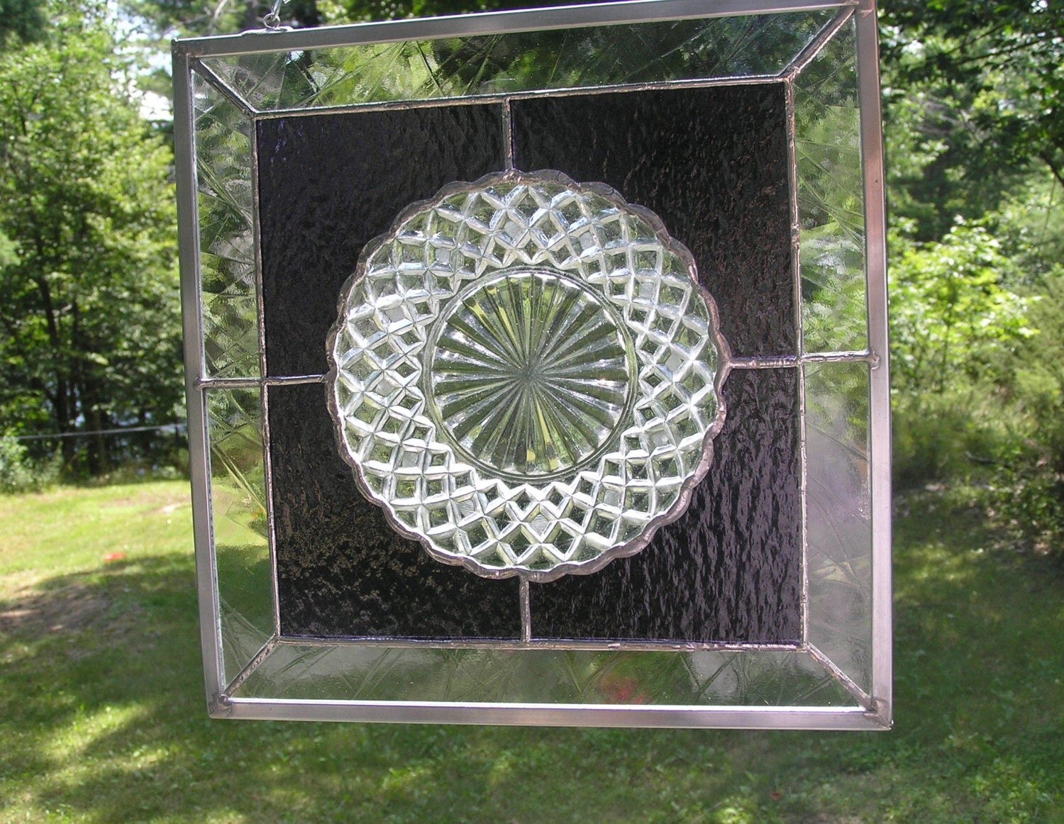 Stained Glass Panel Vintage Glass Plate Heirloom Old