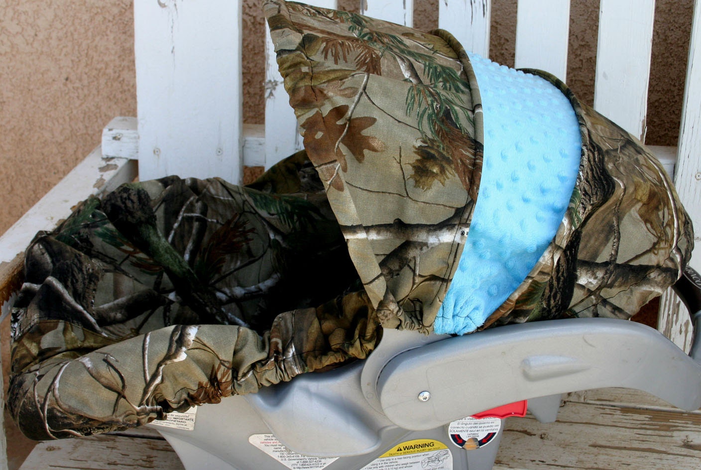 Realtree Camo with teal/turquoise minky Car seat cover and