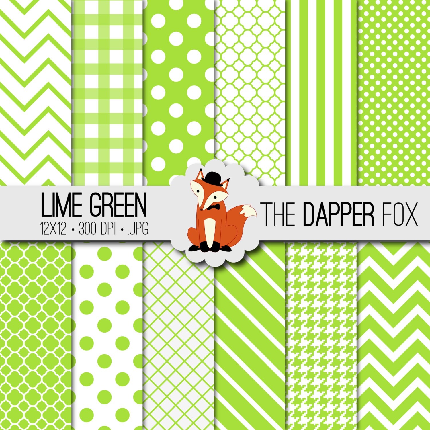 Lime Green Digital Paper Pack INSTANT DOWNLOAD 12x12