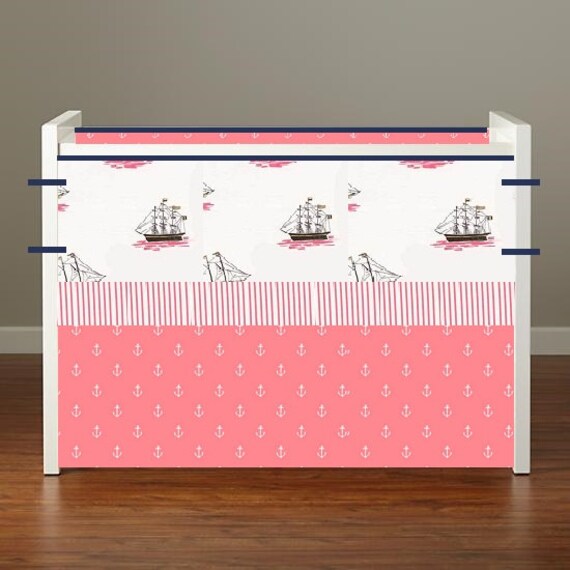 Navy Coral Nautical Crib bedding Baby by CustomBEBEtextiles