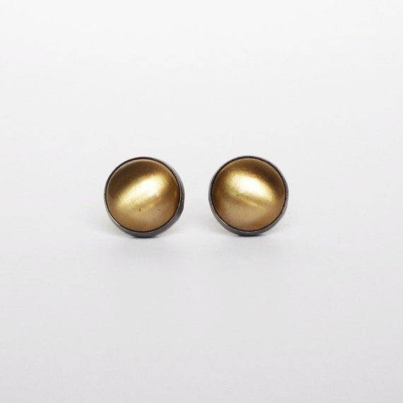 Items similar to Gold Bronze Large Round Stud Earrings Post Earrings ...