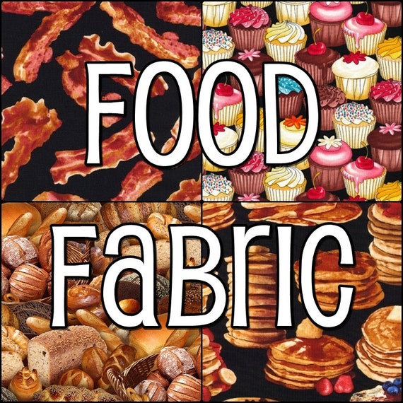 Realistic Food Cotton Fabric! 4 Options! Bacon, Cupcakes, Food Festival, & Pancakes! Yummy! [Sold by 1/2 Yard Increments]