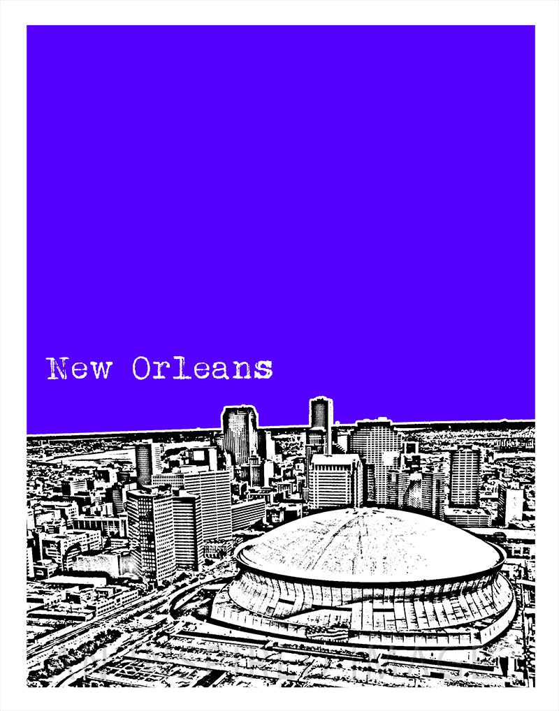 New Orleans Superdome Skyline Poster Art Louisiana Print