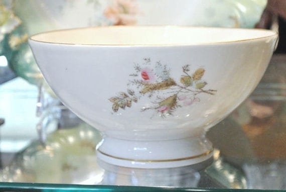 1860s Antique Ironstone Waste Bowl Moss Rose Polychrome Aesthetic Brown Transferware Transfer Civil War Era Footed Victorian Waste Bowl