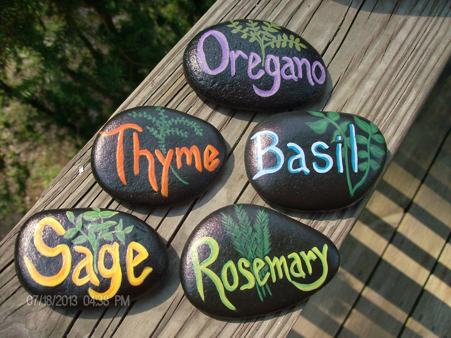 Set of 5 Herb Garden Stone Markers by MarciaStewartArt on Etsy