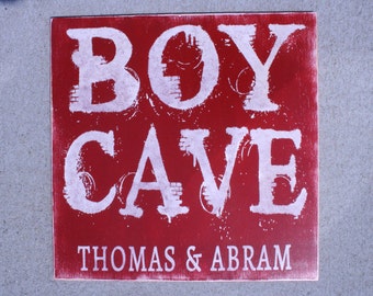 Large Custom Personalized Sign Nursery Decor Childrens Room Decor Boy Cave Shabby Chic Primitive Wood Distressed Wood Custom Wood Red