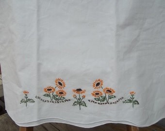 Pillowcase Vintage Autumn colors embroidered flowers on lone pillowcase