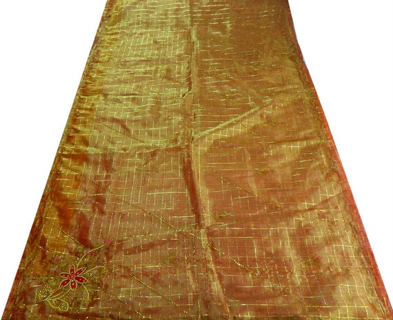 Vintage Saree Pure Tissue Wrap Home Decor Crisp by indiacraftshop