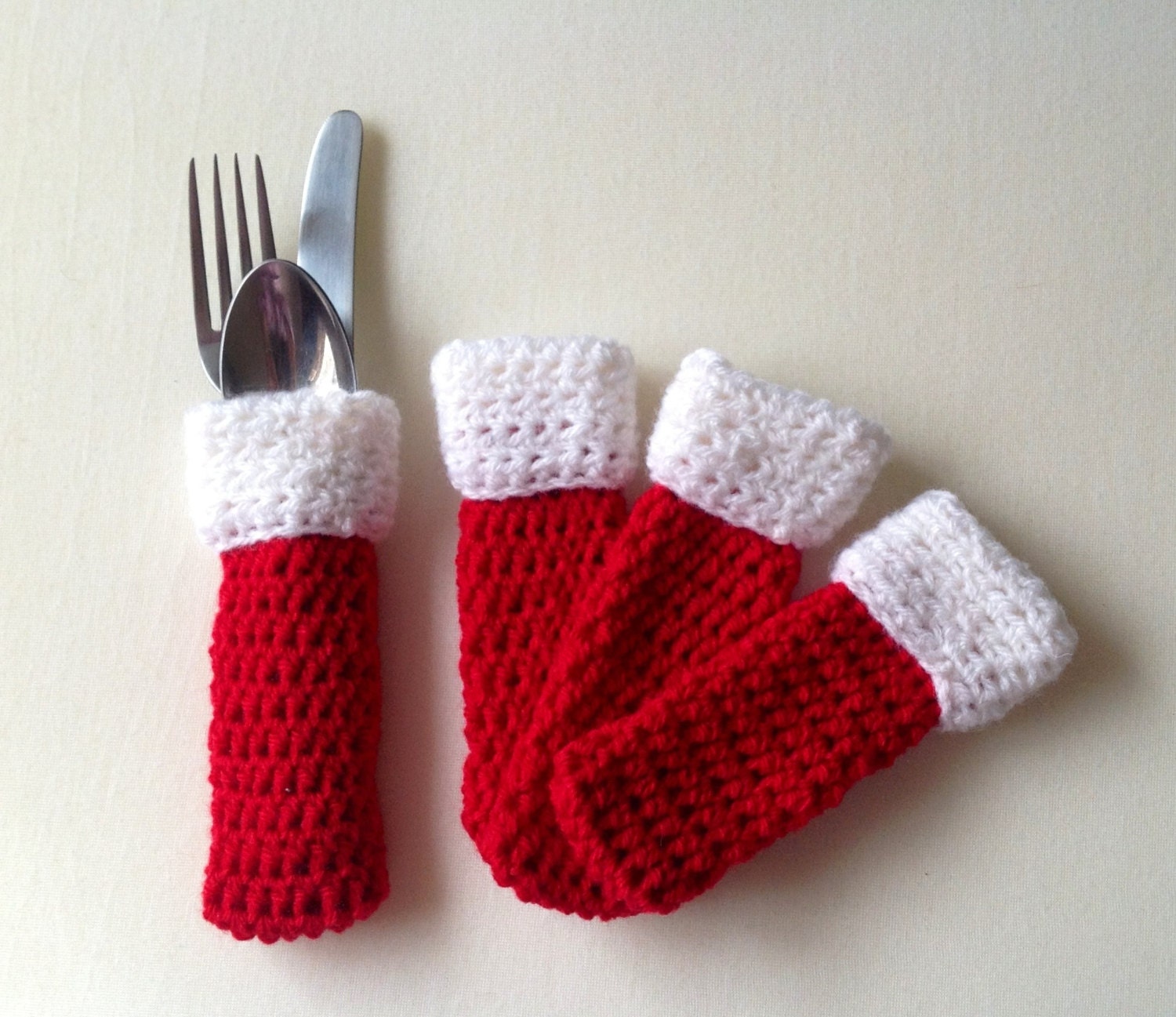 Christmas cutlery holders set of 4 cutlery by CrochetedByParis