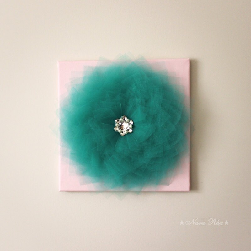 Teal and Pink Flower Wall Art 12X12 Canvas 3D Flower by NaraRha