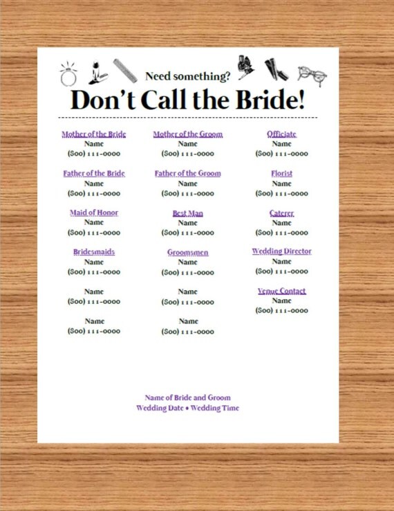 Items similar to Wedding Contact Sheet on Etsy